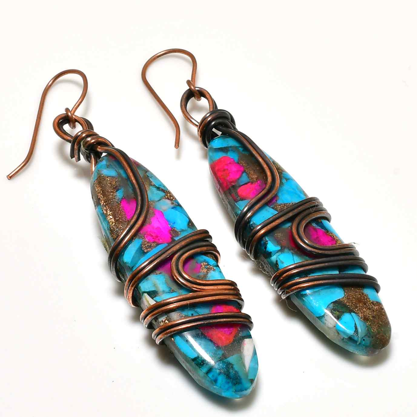 Aurora’s Song – Turquoise & Pink Copper Earrings