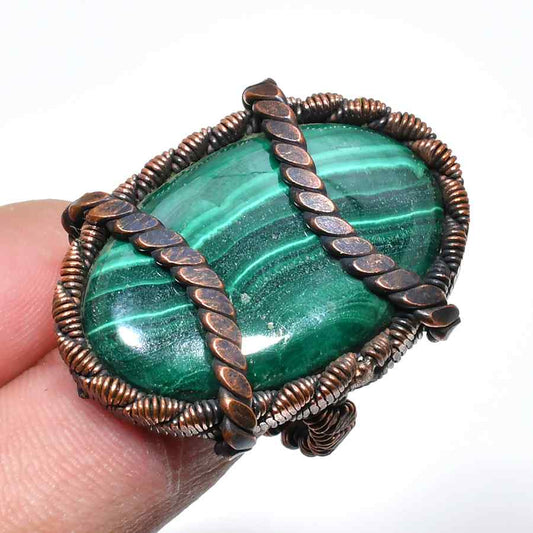Malachite Embrace – Oxidized Copper Wire Ring