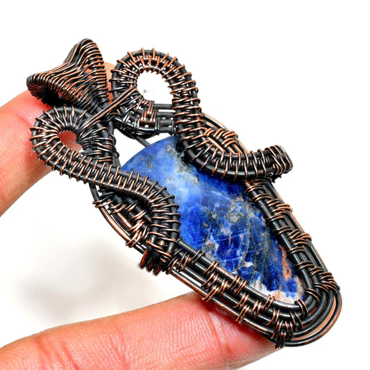 Celestial Embrace – Lapis Lazuli & Oxidized Copper Pendant