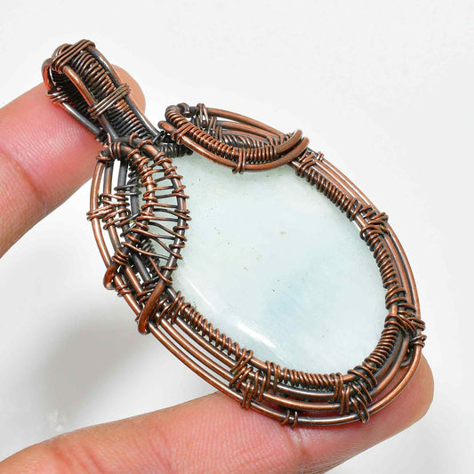 Serene Tide – Aquamarine Copper Pendant