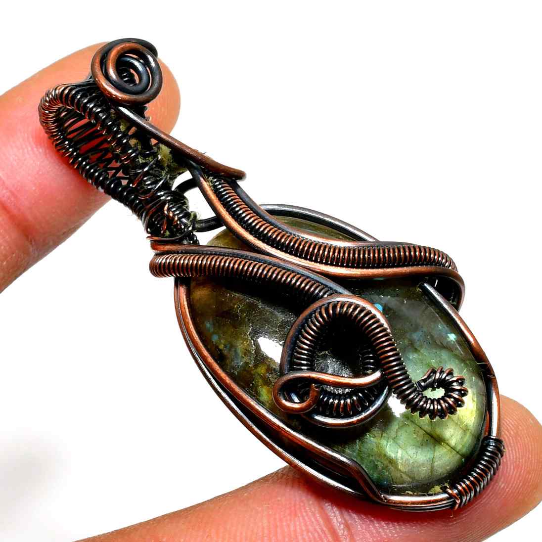 Aurora’s Shield – Labradorite Copper Pendant