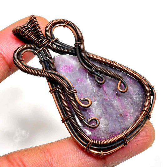 Ezra’s Veil – Oxidized Copper Wrapped Amethyst Pendant