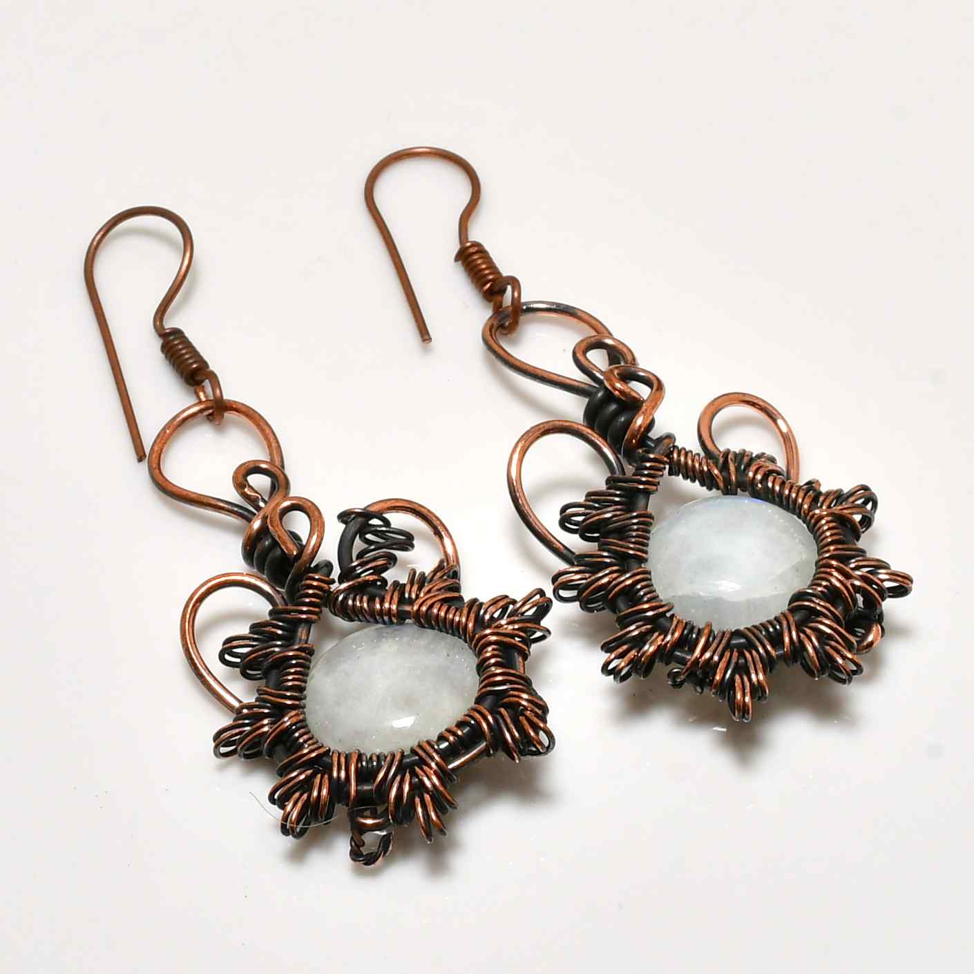 Moonlit Harmony – Oxidized Copper Moonstone Earrings
