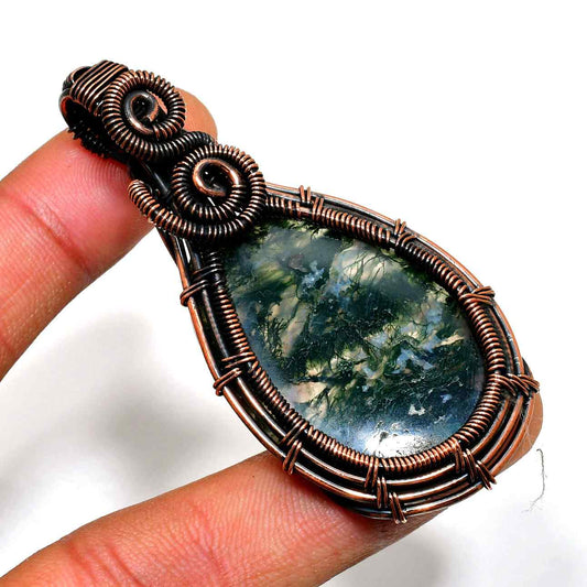 Verdant Harmony – Moss Agate Copper Pendant