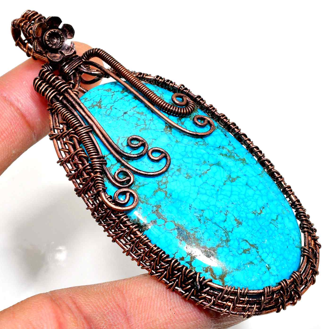 Turquoise Whisper – Copper Wire Pendant