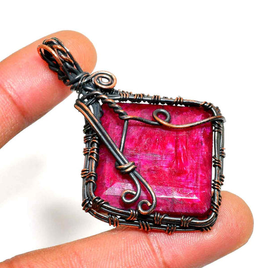 Ember’s Heart – Copper Wrapped Ruby Pendant