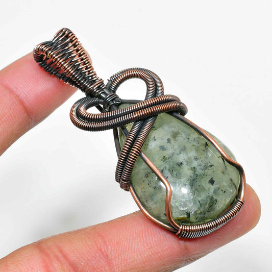 Gaia’s Embrace – Oxidized Copper & Green Gem Pendant