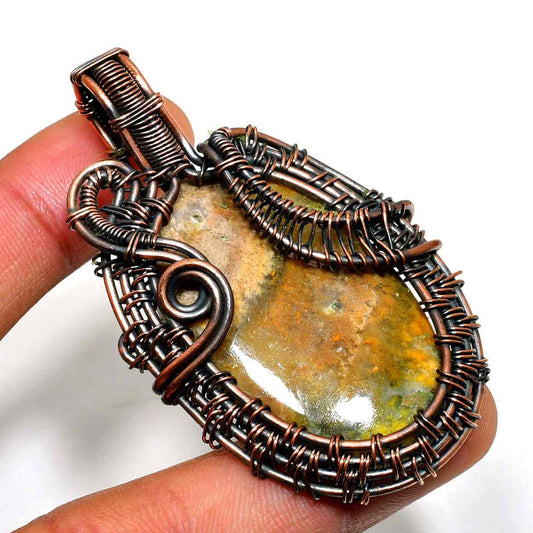 Gaia’s Embrace – Oxidized Copper Gemstone Pendant