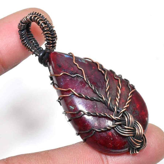 Crimson Blossom – Garnet & Copper Pendant