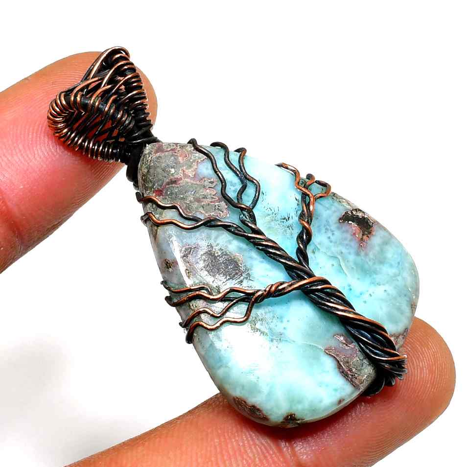 Ocean’s Whisper – Larimar Copper Pendant