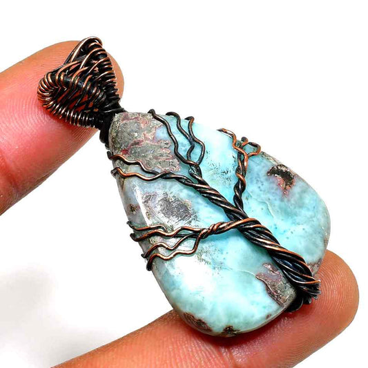 Ocean’s Whisper – Larimar Copper Pendant