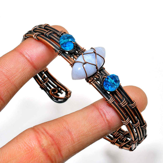 Cosmic Cadence – Blue Lace Agate Copper Bracelet
