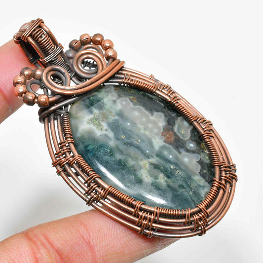 Ocean’s Embrace – Agate & Copper Pendant