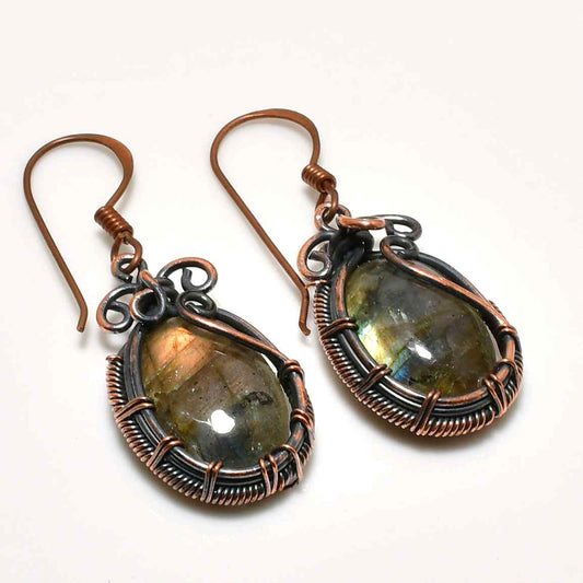 Aurora’s Embrace – Labradorite Copper Earrings
