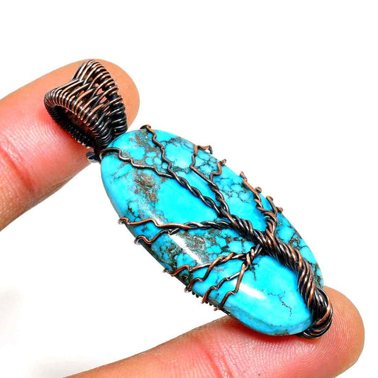 Aurora’s Harmony – Turquoise Tree of Life Pendant