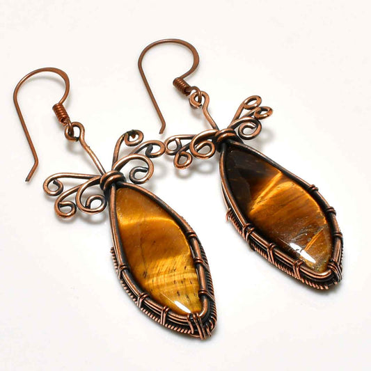 Tiger’s Tango – Copper-Wrapped Tiger Eye Earrings