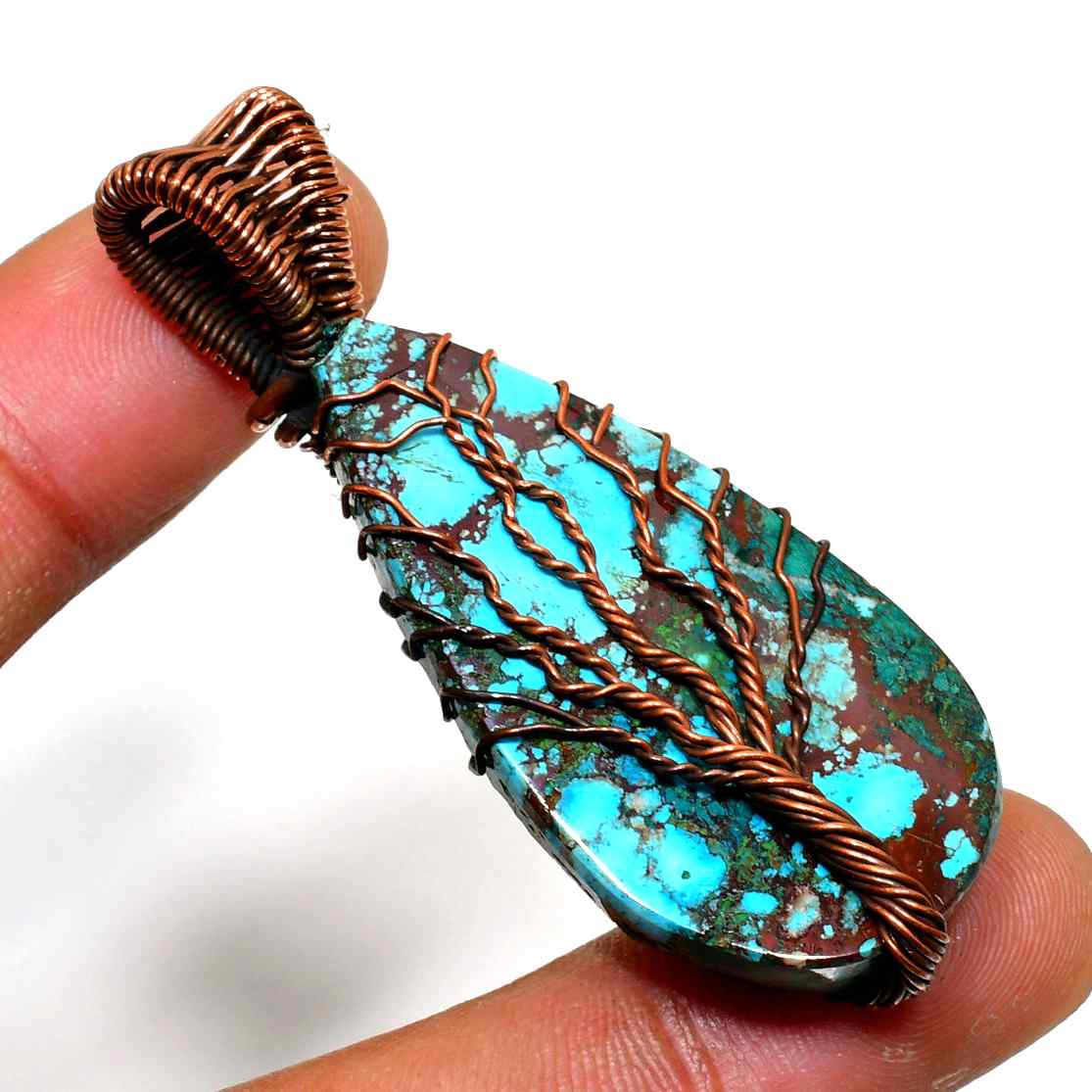 Terra’s Embrace – Turquoise Copper Tree of Life Pendant