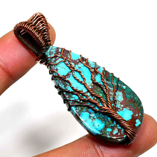 Terra’s Embrace – Turquoise Copper Tree of Life Pendant