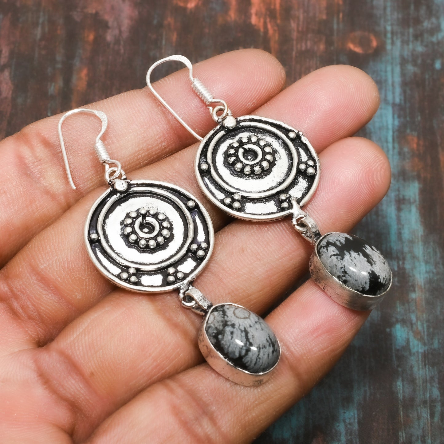 Silver Harmony – Natural Stone Drop Earrings