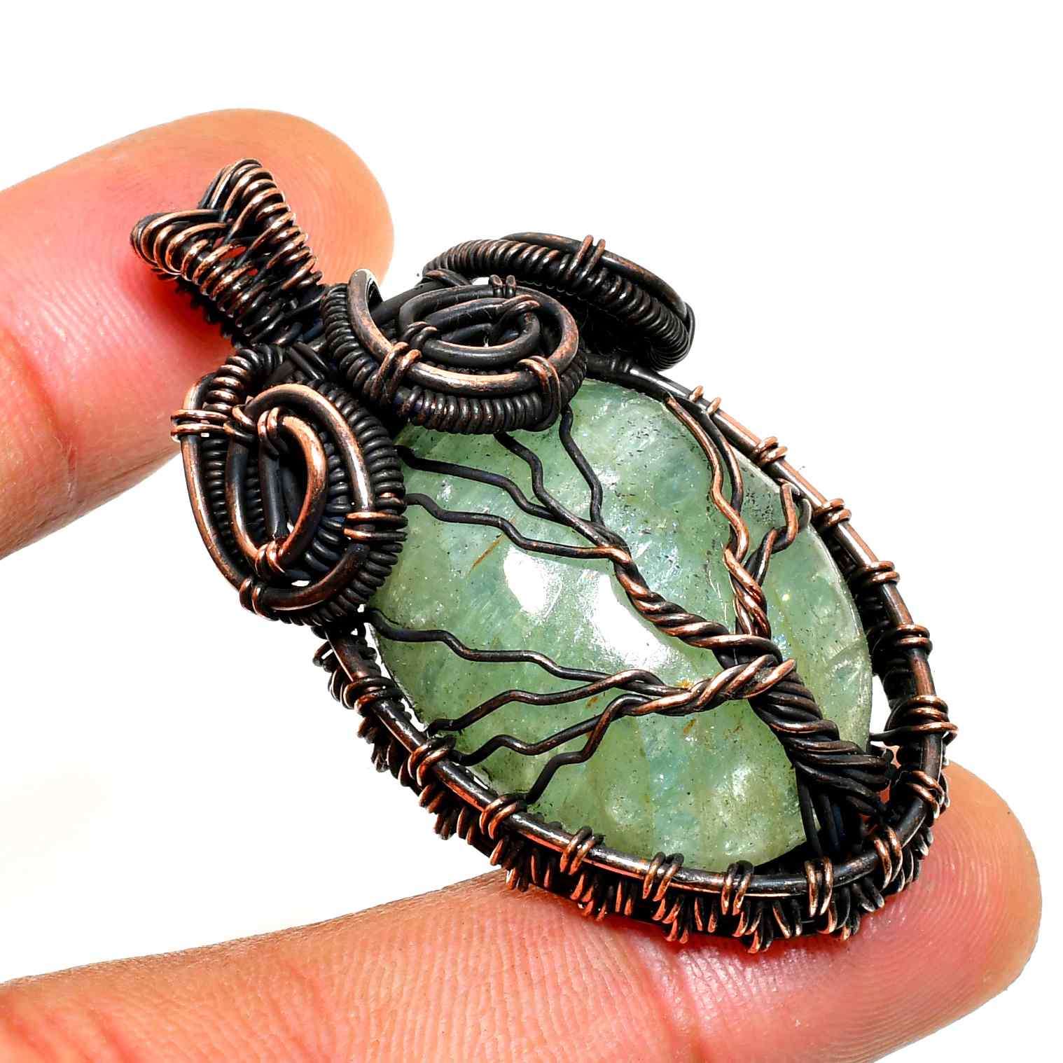 Emerald Whispers – Copper-Wrapped Aventurine Pendant