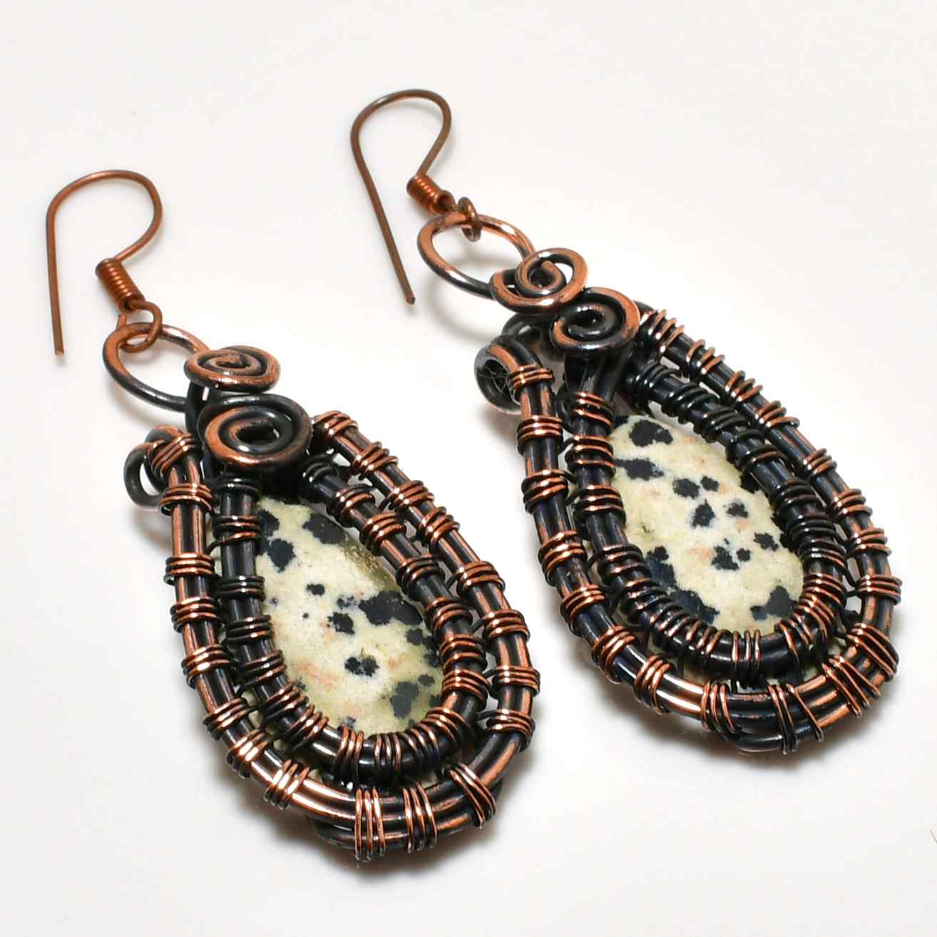 Spotted Whimsy – Dalmatian Jasper Copper Earrings