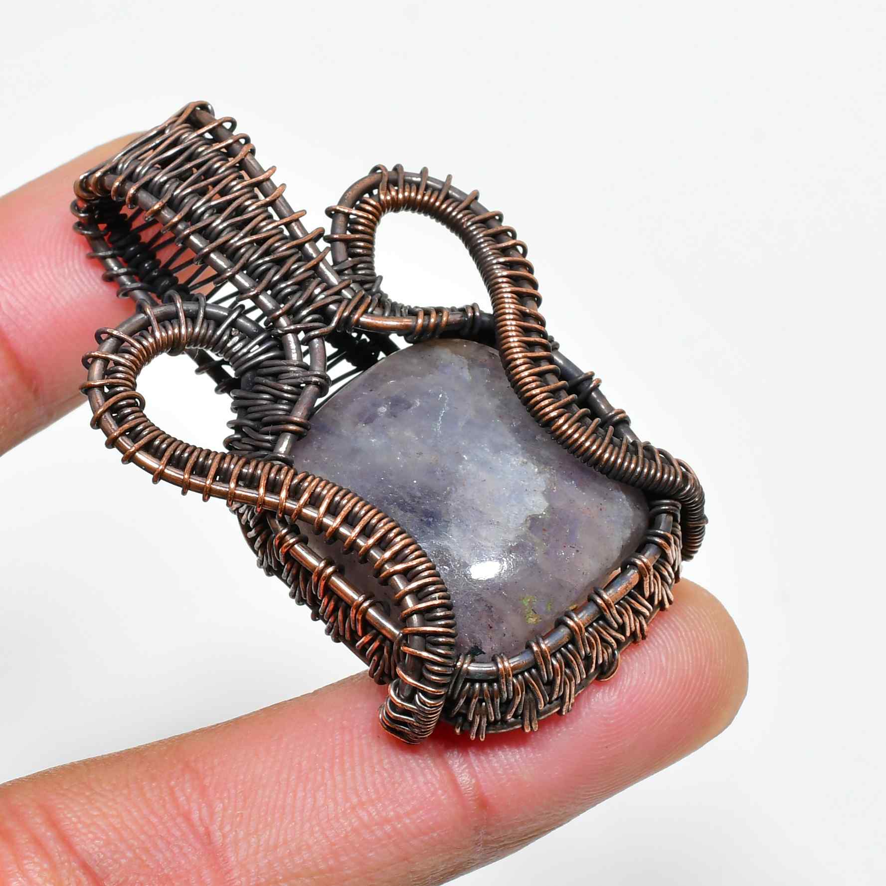 Ezra’s Veil – Amethyst & Oxidized Copper Pendant