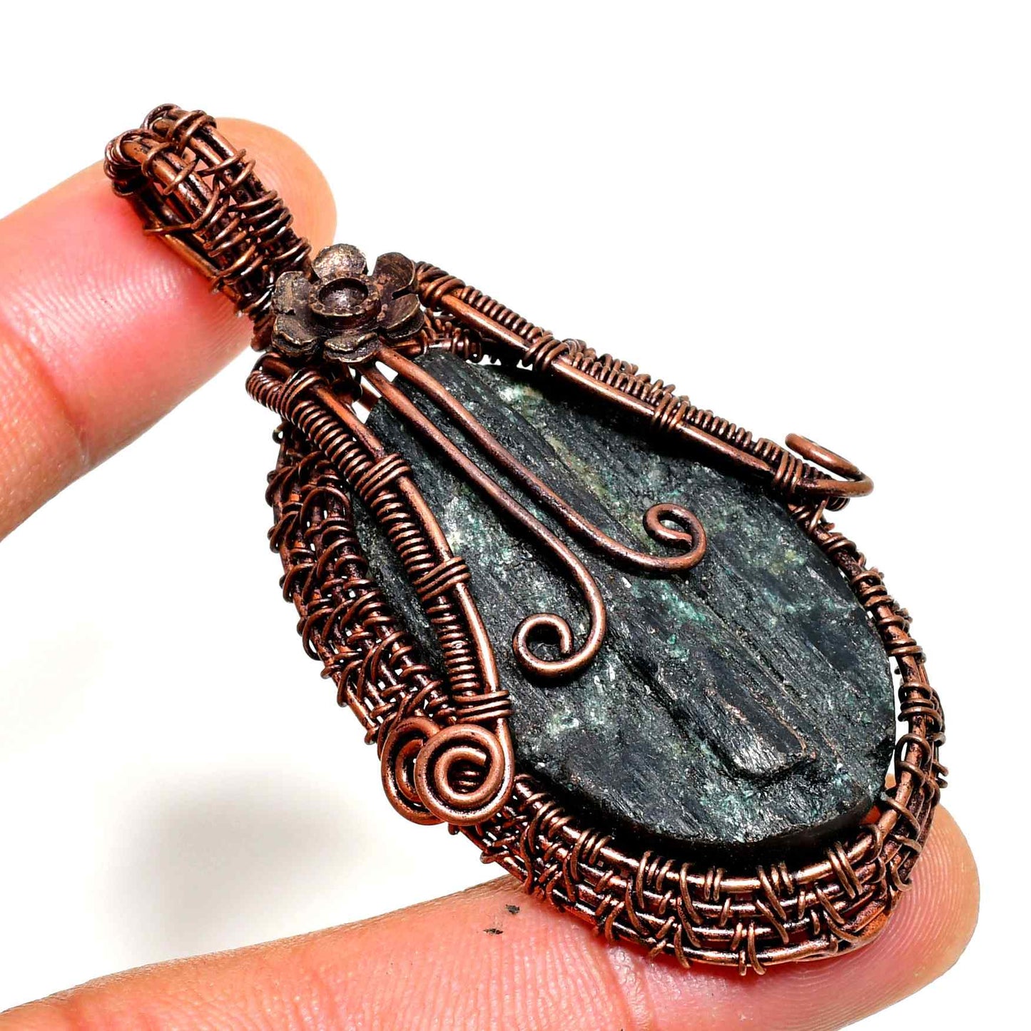 Mystic Terra – Copper-Wrapped Black Stone Pendant