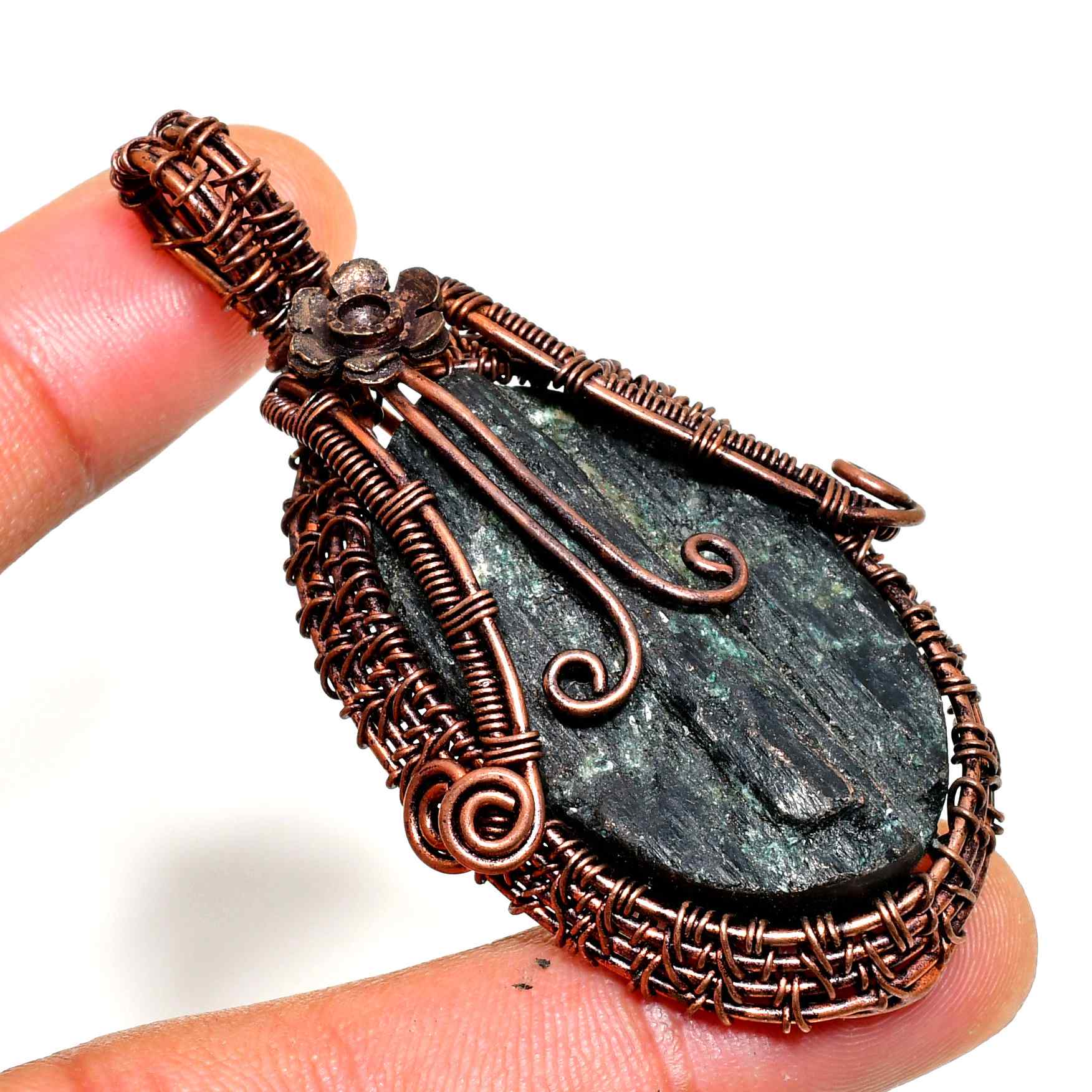 Mystic Terra – Copper-Wrapped Black Stone Pendant