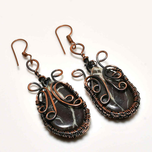 Earthen Serenity – Oxidized Copper & Gemstone Earrings