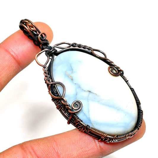 Celestial Harmony – Pink Chalcedony Copper Pendant