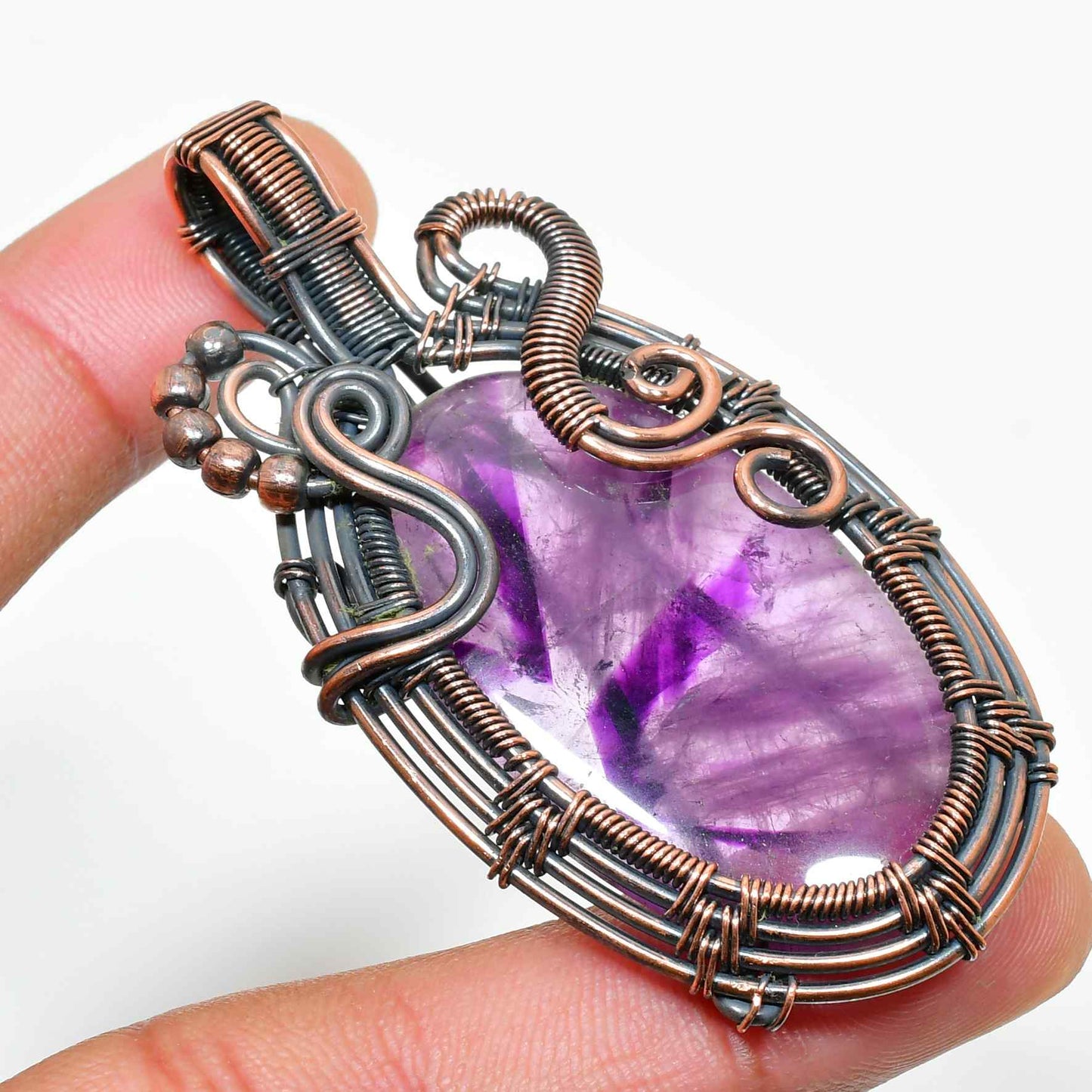 Ezra’s Veil – Handwrapped Amethyst & Oxidized Copper Pendant