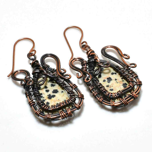 Dappled Harmony – Dalmatian Jasper Copper Earrings