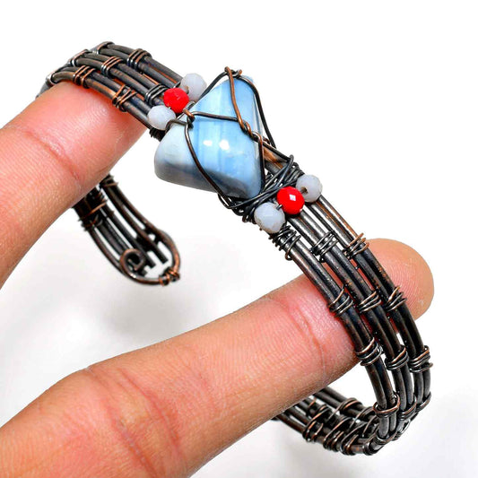 Azure Harmony – Blue Chalcedony Copper Wrap Bracelet