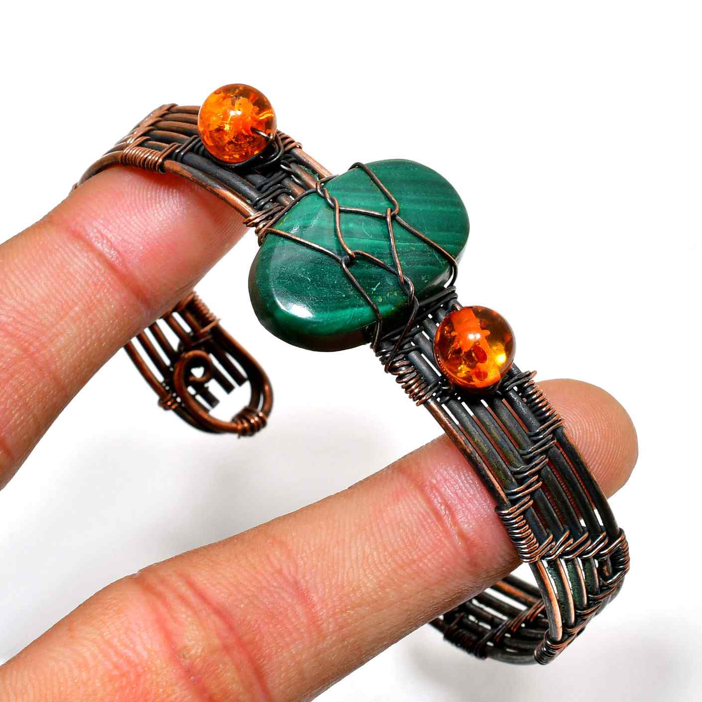 Ember Glow – Malachite Copper Bracelet