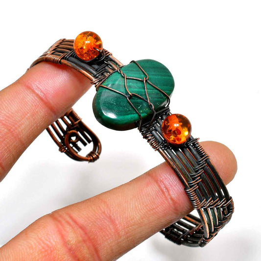 Ember Glow – Malachite Copper Bracelet