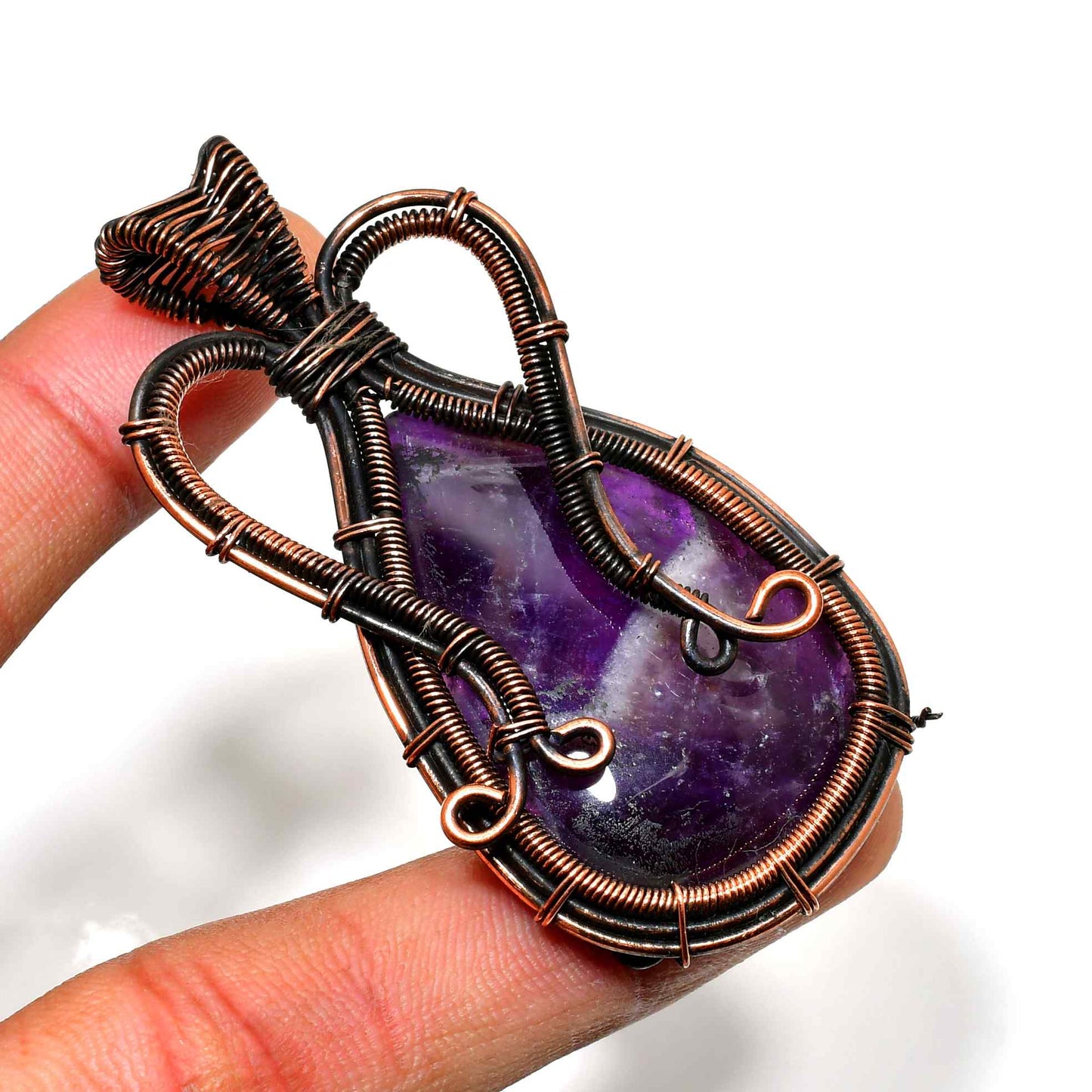 Ezra’s Veil – Oxidized Copper Amethyst Pendant