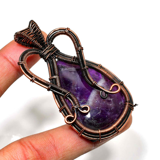 Ezra’s Veil – Oxidized Copper Amethyst Pendant