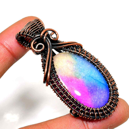 Prismatic Serenity – Rainbow Fluorite & Copper Pendant