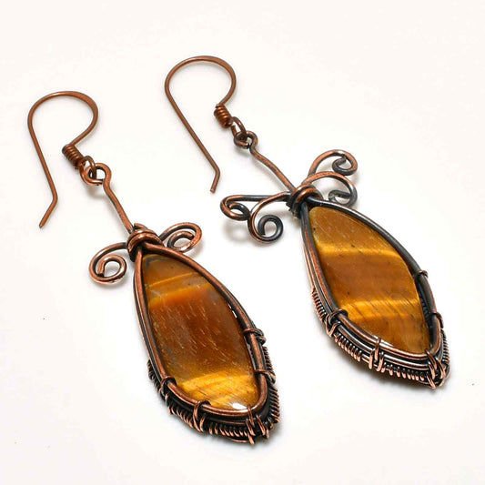 Lion’s Gaze – Tiger’s Eye Copper Earrings