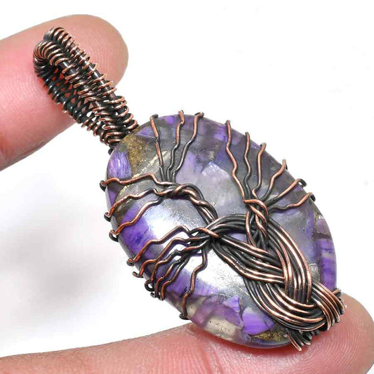Ezra’s Veil – Amethyst & Oxidized Copper Pendant