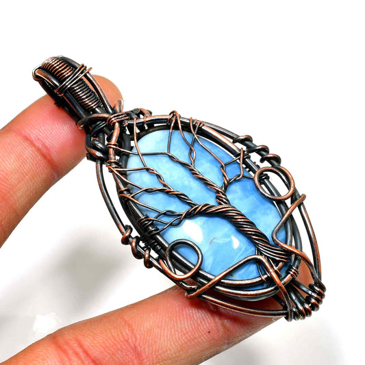 Serenity Whisper – Blue Lace Agate Copper Pendant