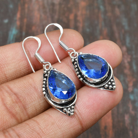 Azure Whisper – Blue Teardrop Silver Earrings