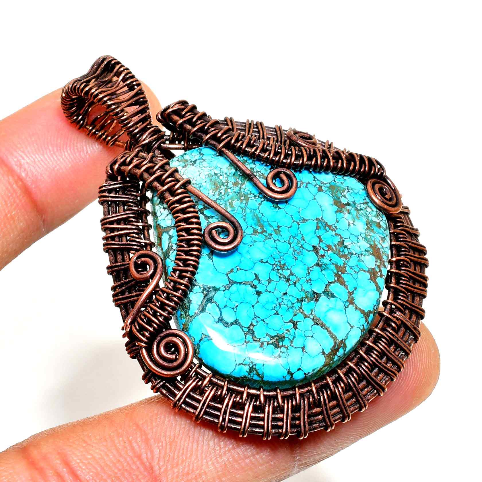 Turquoise Whispers – Handwrapped Bronze Wire Pendant