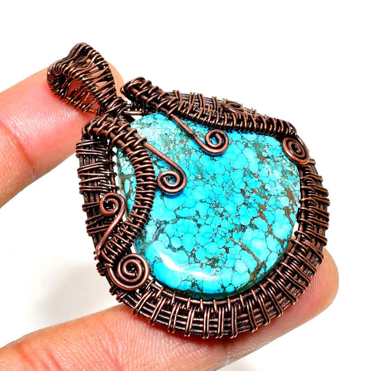 Turquoise Whispers – Handwrapped Bronze Wire Pendant