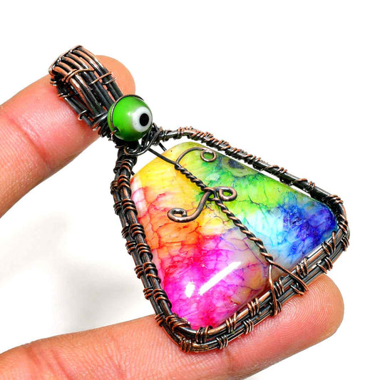 Prismatic Harmony – Rainbow Agate Copper Pendant