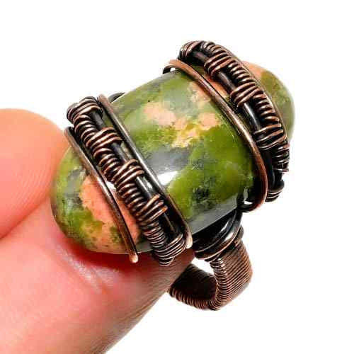 Nature’s Embrace – Green Gemstone Copper Ring