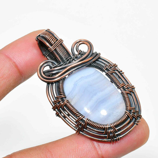 Gaia’s Anchor – Lace Agate Copper Pendant