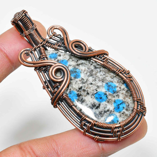 Azure Speckle – Copper-Wrapped Stone Pendant