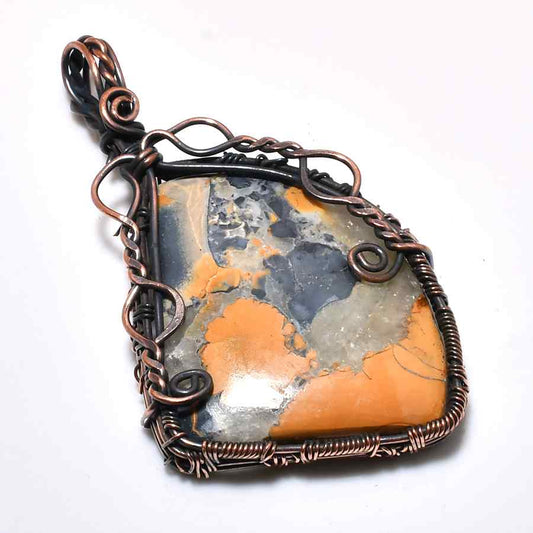 Ember Harmony – Orange & Gray Agate Copper Pendant