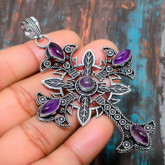 Seraph’s Grace – Amethyst Sterling Silver Cross Pendant